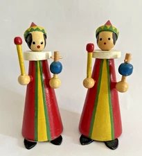 2 Wooden Court Jesters Clowns Vintage Hand Painted Toy Germany Austria Poland ?