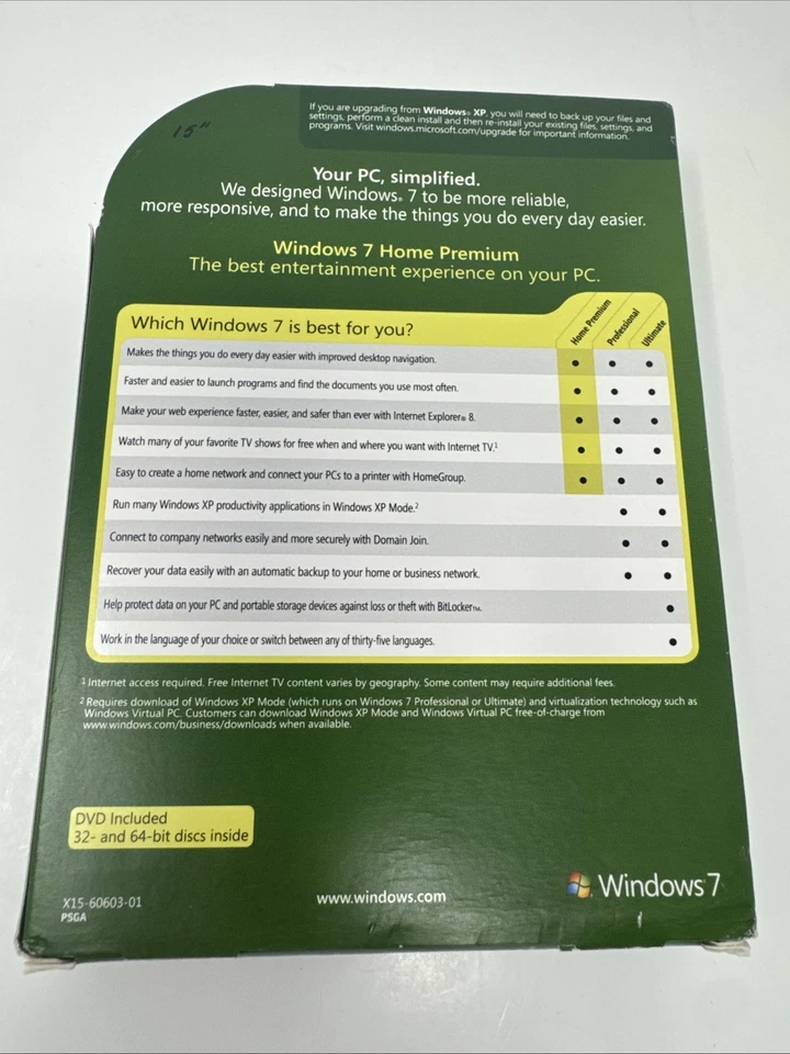 Microsoft Windows 7 Home Premium Upgrade 32 Bit and 64 Bit DVDs MS WIN  - Image 2 of 4