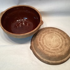 Vintage NCW Lidded Roaster Brown Glaze Covered Bowl Rustic Farmhouse Sourdough