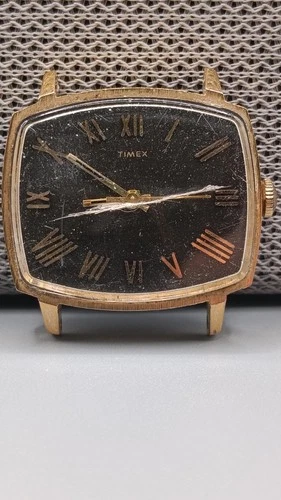Vintage Timex Mechanical Black Dial Roman Numeral 1970s TV Case Not Running