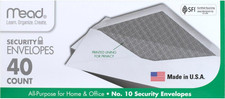 Mead 10 Envelopes, Security Printed Lining for Privacy, Gummed Closure, All-...