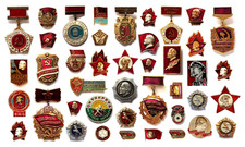 Enamel 42 Pin Badges Lenin Communist Soviet Russia, Veteran of Labor Winner Star