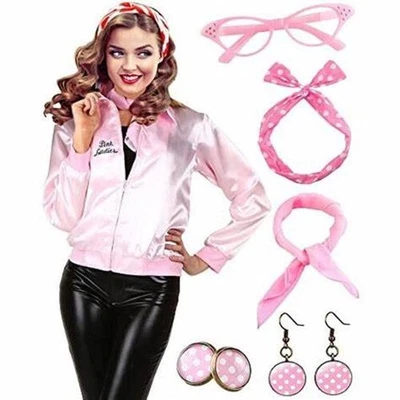 WICKED COSTUMES Women's Pink Ladies Jacket + Accessories Grease Film Costume Fancy Dress