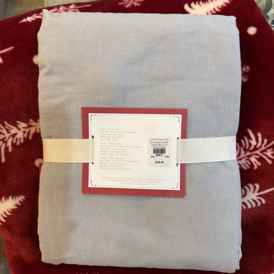 NIP Pottery Barn Kids MERRY AND BRIGHT Christmas Tablecloth 70x90 Santa Holiday - Image 4 of 4