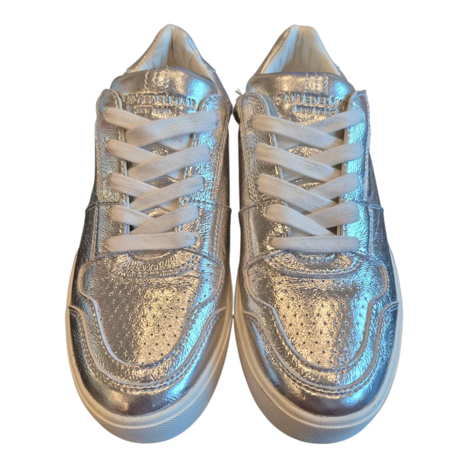 Sam Edelman Серебряный кожаный кроссовок женщин размер 8 амортизированный комфорт шнурует вверх  - Изображение 2 из 4