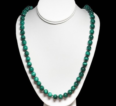 Malachite  Necklace Hand Knotted Strand 27  Long 11 mm Beads