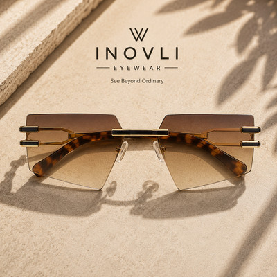 Sunglasses Cat Eye Futuristic Luxury Trendy Geometric Men Women Retro Rimless