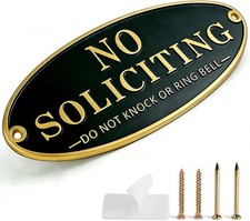 Brass No Soliciting Sign for House, No Soliciting Sign Metal for Front Door Home