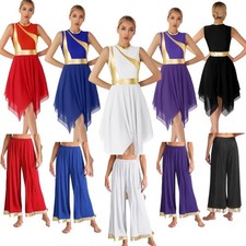 Women Dancewear Dress Outfit Ballroom Costume Party Metallic Shiny Patchwork