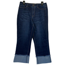 Susan Graver Regular Sz 8 Stretch Denim Girlfriend Jean w/Cuff A517767 INDIGO