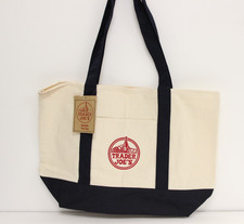 Trader Joe's Large Canvas Tote Reusable Bag 20x14x6" Navy Blue/White  NEW 