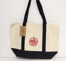 Trader Joe's Large Canvas Tote Reusable Bag 20x14x6" Navy Blue/White * NEW *