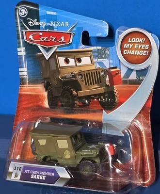 2010 Disney Pixar Cars Look! My Eyes Change Pit Crew Member Sarge #116 NIP