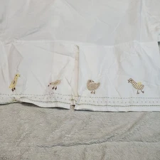 Pottery Barn Kids White Brown Lamb Sheep Embroidered Baby Crib Bed Skirt Duster