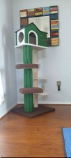Medium Cat Tower House, Platforms  Scratching Posts, Green Brown, Carpeting Si  