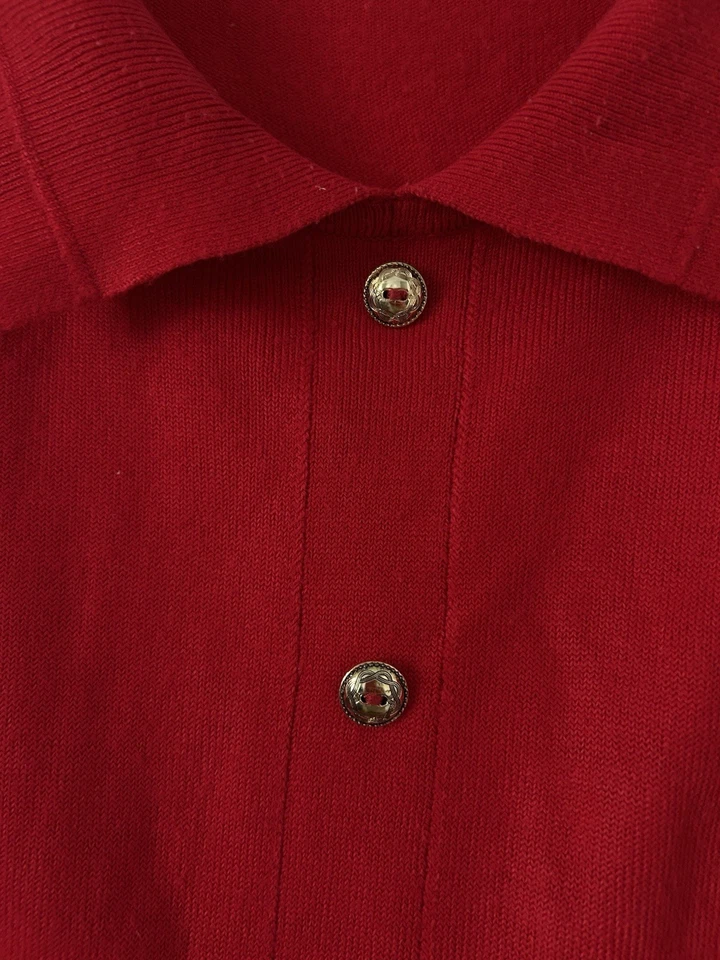 Vintage Red St Michael M&S Jumper Top Gold Buttons Collar Bust Size 35” - Image 3 of 4