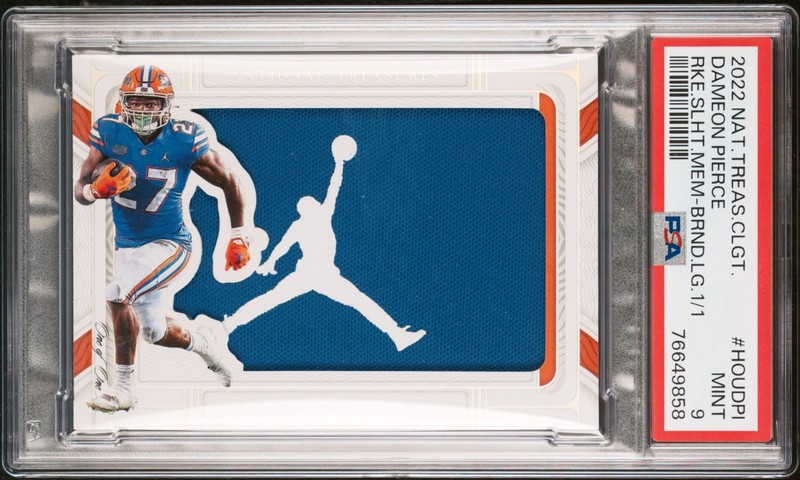 DAMEON PIERCE 2022 NATIONAL TREASURES COLLEGIATE ROOKIE JORDAN PATCH 1/1 PSA 9