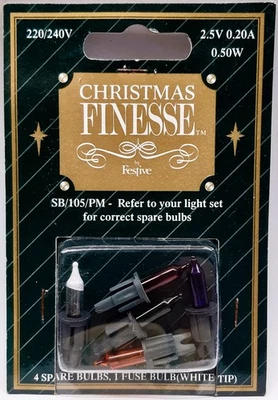 Christmas Finesse 5 x Coloured inc Fuse Spare Christmas Fairy Light Bulbs 2.5v