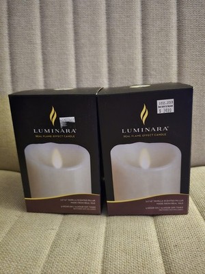 Lot Of 2 Luminara 3.5'' x 5'' Pillar Candles Real Flame Effect Ivory Wax scented