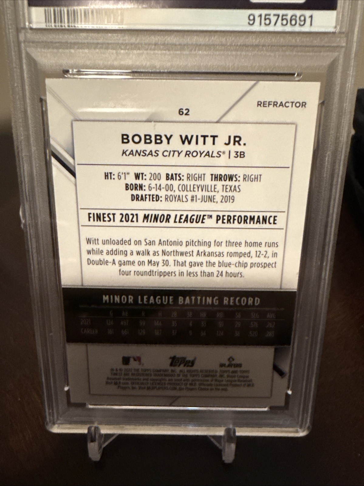 2022 Topps Finest - Bobby Witt Jr. #62 Refractor (RC) Psa 9 view 2