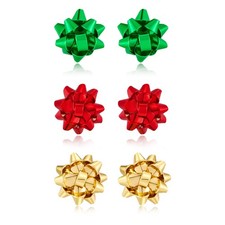 Christmas Stud Earrings Set Xmas Bow Earrings for Women Gold Red Green Festive B