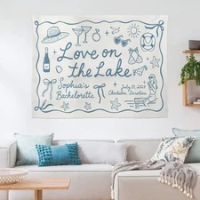 Custom Bachelorette Party Tapestry Love on the Lake Backdrop Lake House Decor
