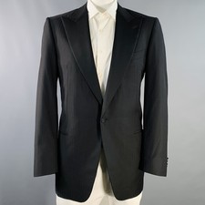 ERMENEGILDO ZEGNA Size 44 Long Black Pinstripe Wool Tuxedo