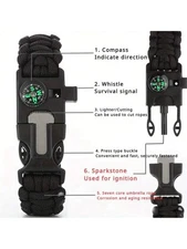 5-In-1 Paracord Survival Bracelet/Black/Set Of 10