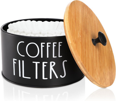 Coffee Filter Holder, Large Capacity Coffee Filter Storage Container with Bamboo