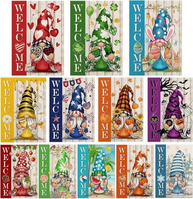 Gnome Garden Flags for Outside Set of 12, Welcome Seasonal Garden Flags 12x18...