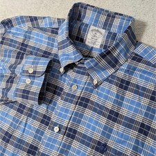 Brooks Brothers Button Down Mens XL Blue Plaid L/S Regent Non-Iron Supima Cotton