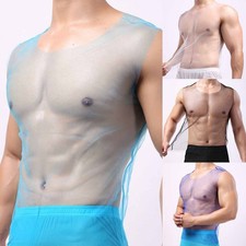 Men See Through Fishnet Tank Top Vest Breathable Gym Mesh T-Shirt Party Clubwear