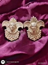 VTG 1920-1930 Art Deco Egyptian Revival Pharaoh King Tut Clip on Earrings