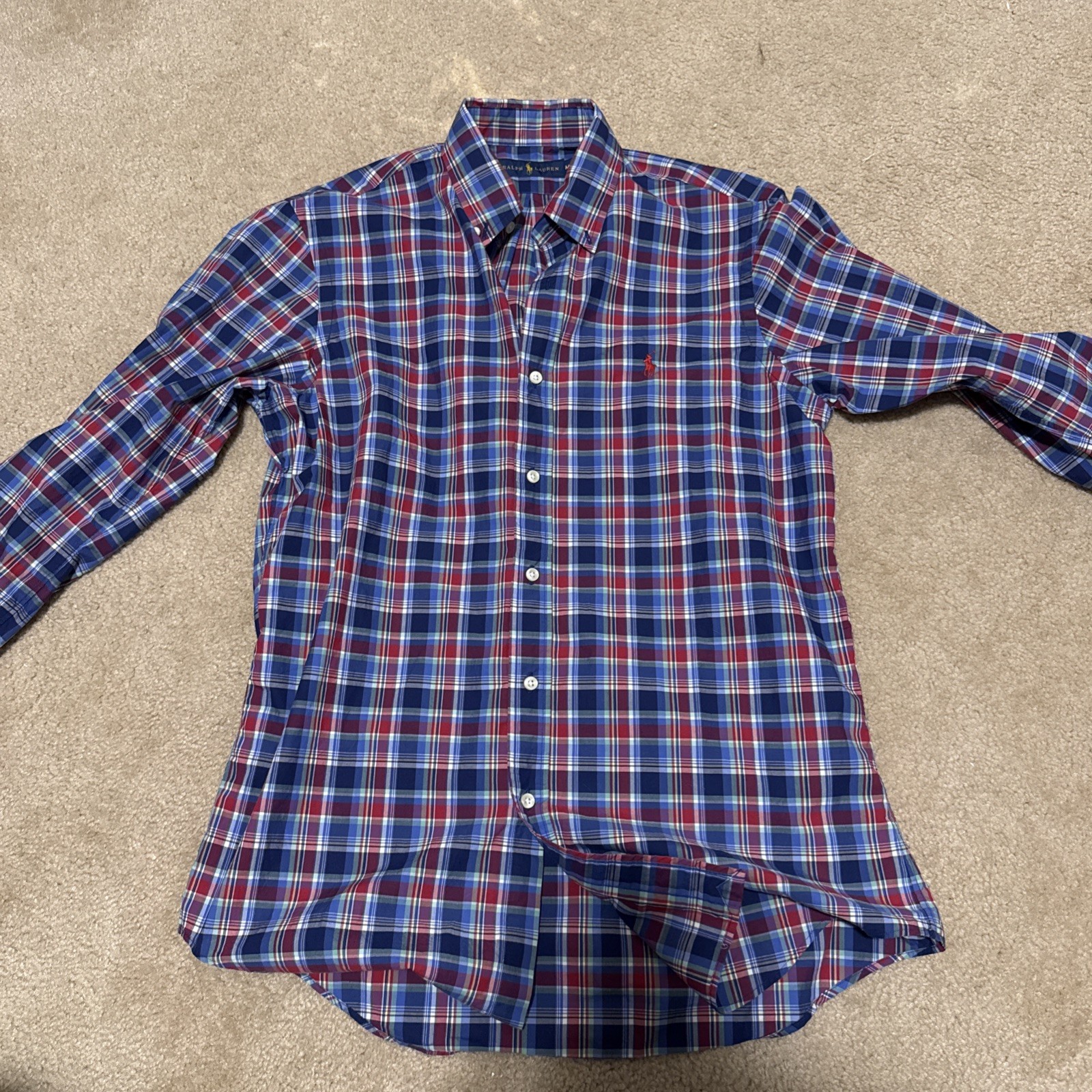 Ralph Lauren Plaid Shirt Men’s Medium Red Blue Green
