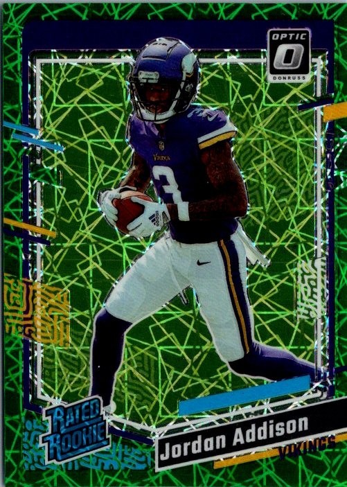 2023 Donruss Optic Rated Rookie Jordan Addison #271 Green Velocity Vikings RC