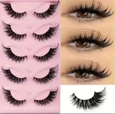 5 Paar Cat Eye Lashes Flauschige Wimpern   Faux Mink False Natural Curling UK