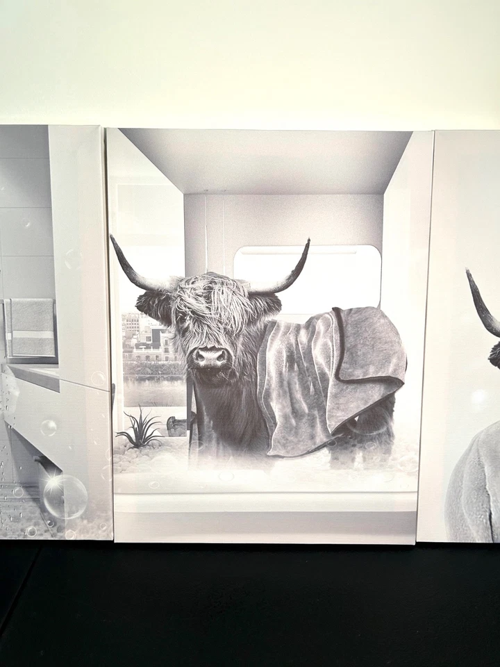 A Morning In A Bull's Life 4 Pack Wall Art Canvas 15 x 12 Inches Each - Image 4 of 4