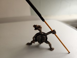 Tiny Bronze Kung-Fu Turtle Incense Stick Holder