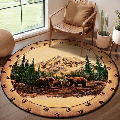 FRAMICS Rustic Cabin Round Rug 4FT Washable Round Area Rug for Living Room, S...
