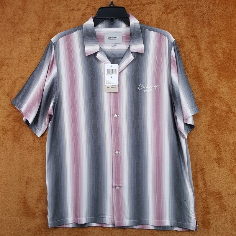 CARHARTT WIP Button Shirt Mens Medium Grey Pink Vertical Stripe DASHNER $155