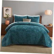 Velvet Bedspread Quilt Bedding Sets,Luxury Elegant King 96by108 inch Teal