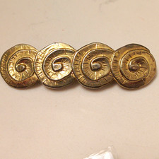 Gold Tone Metal Barrette Hair Clip - Shell Spiral Swirl Disc Nautical Theme
