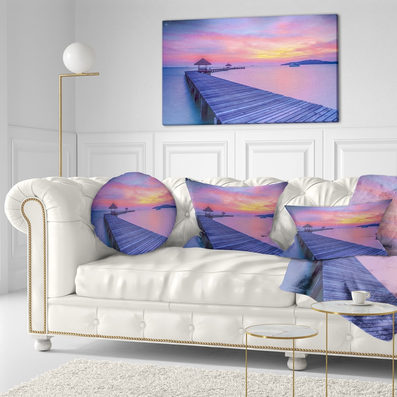 Designart 'Purple Tinged Wood Bridge and Beach' Pier