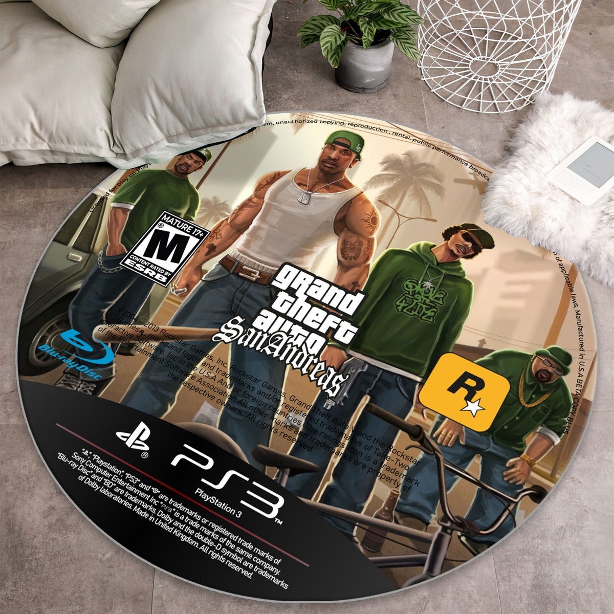 GTA San Andreas Round Chair Mat, Carl Johnson Carpet, PS3 CD Cover Gamer  Room