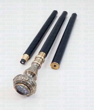 Victorian Brass Antique Compass Knob Handle Vintage Black Wooden Walking Stick