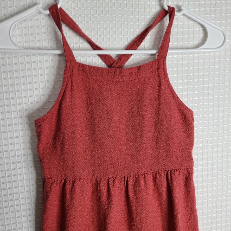 Usado en Excelente Condición Antiguo Vestido Solero/Maxi Azul Marino Niñas Mediano Naranja Quemado Mezcla de Lino Foto 2 de 4