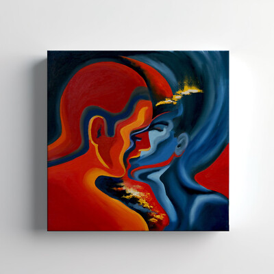 Kissing Couple Abstract Canvas Print Wall Art, Stylish Home Decor Wall Hanging