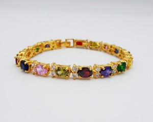 Authentic Multi Sapphire Color 22K Yellow Gold Plated CZ Thai Gemstone Jewelry Bracelet