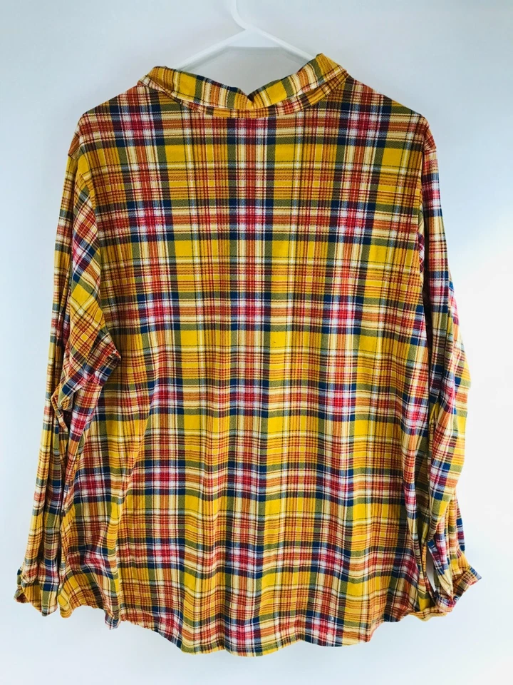 Blusa Camisa Bobbie Brooks Para Mujer Talla Grande 3X Amarillo Azul Rojo A Cuadros Abotonada Foto 2 de 4