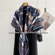 Sallys Pure Twill Silk Wrap Scarf Carriage Print Bandana Large Square Shawl 53"